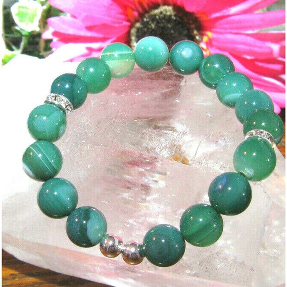 New Natural Green Agate Crystal Cuff Bracelet w/ Sparkle Beads - Picture 6 of 6